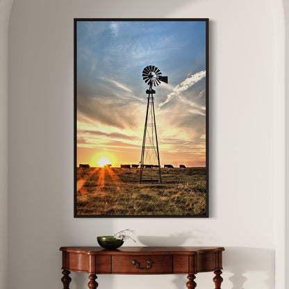 Rustic Old Windmill and Black Angus Cows Wall Art Wall Art Teri James Photography