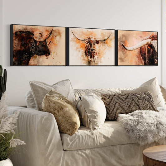Set of 3 Texas Longhorn Prints Wall Art Teri James Photography