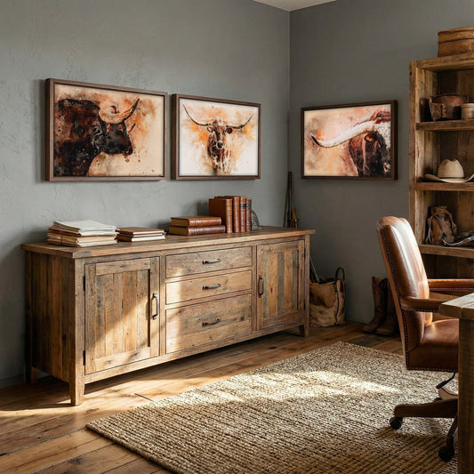 Set of 3 Texas Longhorn Prints Wall Art Teri James Photography