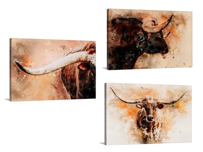 Set of 3 Texas Longhorn Prints Wall Art Teri James Photography