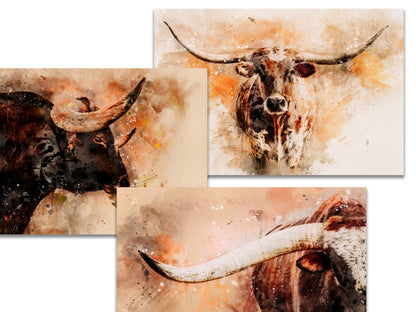 Set of 3 Texas Longhorn Prints Paper Photo Print (Set of 3) / 12 x 18 Inches Wall Art Teri James Photography