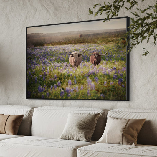 Texas Bluebonnets and Longhorn Cattle Wall Art Teri James Photography