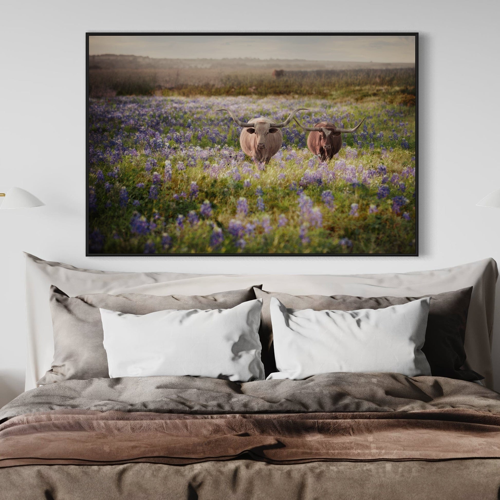 Texas Bluebonnets and Longhorn Cattle Wall Art Teri James Photography