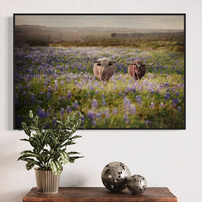 Texas Bluebonnets and Longhorn Cattle Wall Art Teri James Photography