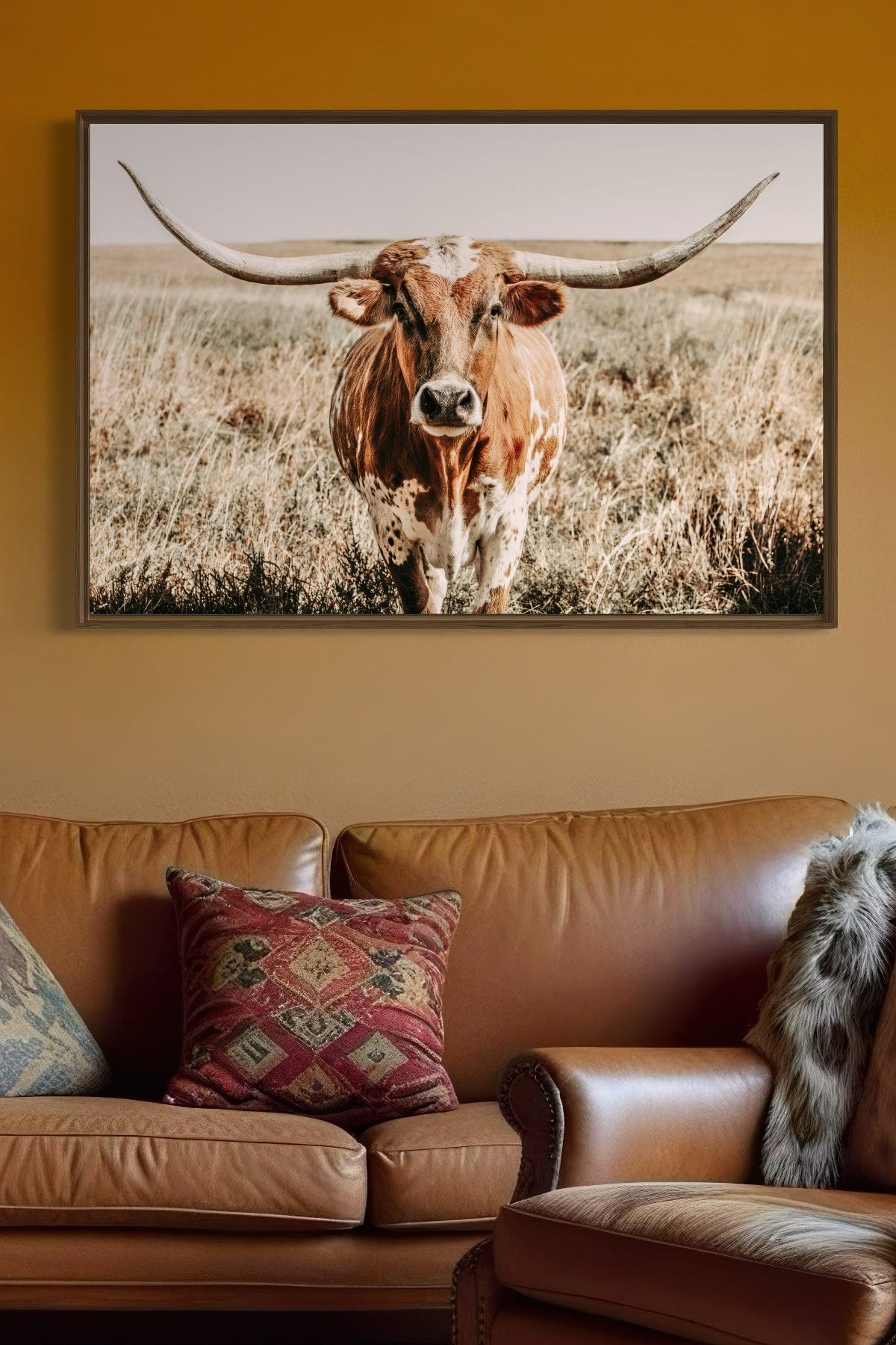 Texas Longhorn Canvas Art – Rustic Western Wall Decor