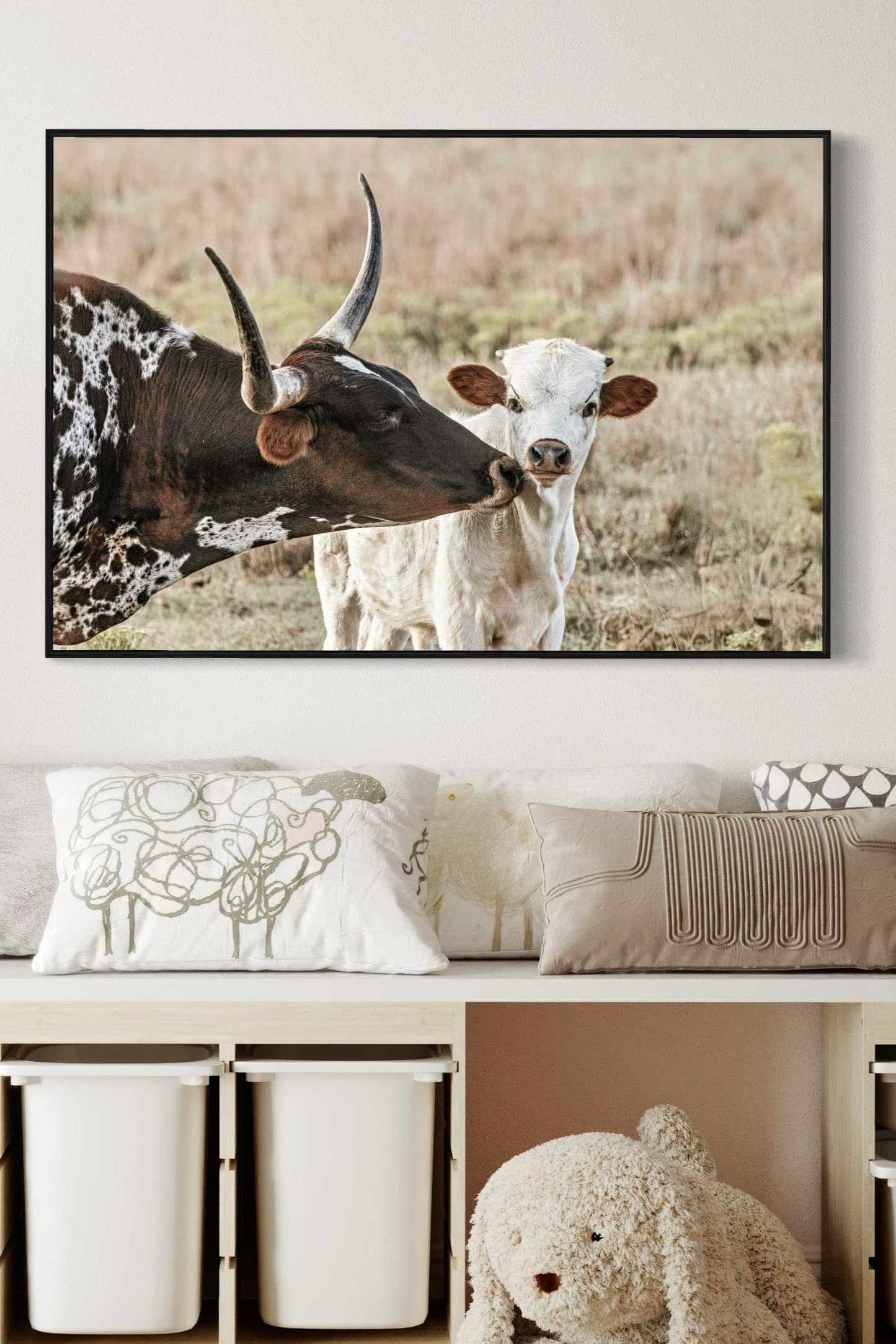 Texas Longhorn Cow and Calf Nursery Artwork Wall Art Teri James Photography