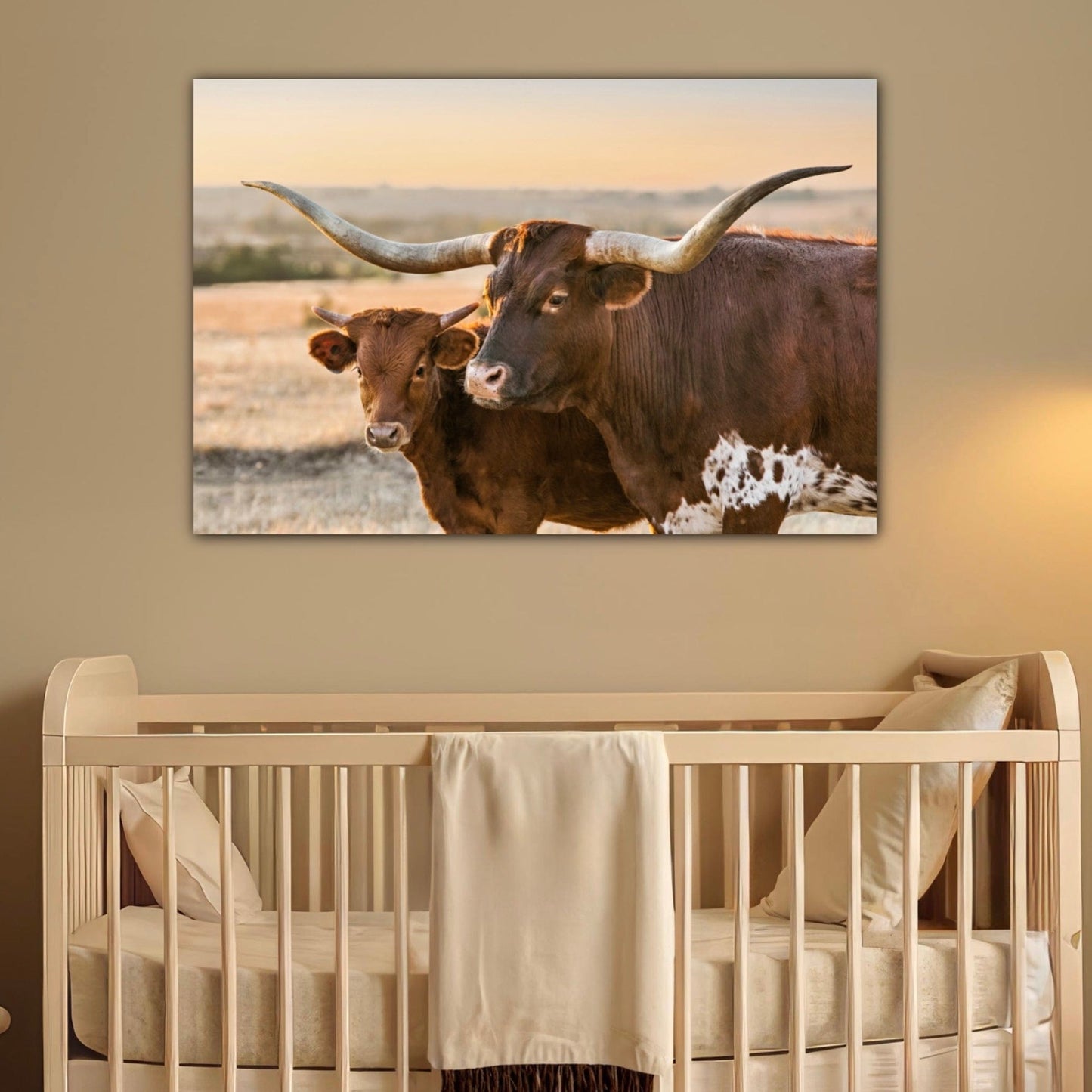 Texas Longhorn Cow & Calf Canvas Wall Art Teri James Photography