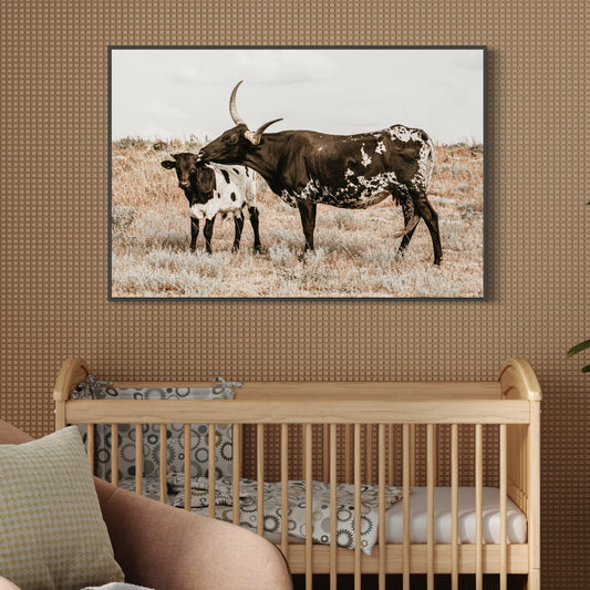 Texas Longhorn Cow & Calf Western Nursery Wall Art Wall Art Teri James Photography