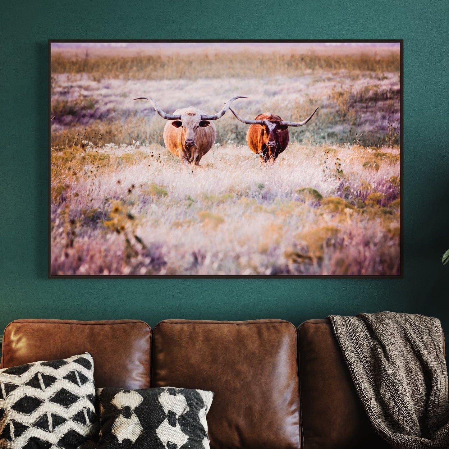Texas Longhorn Cows in Colorful Pasture Grass Wall Art Teri James Photography