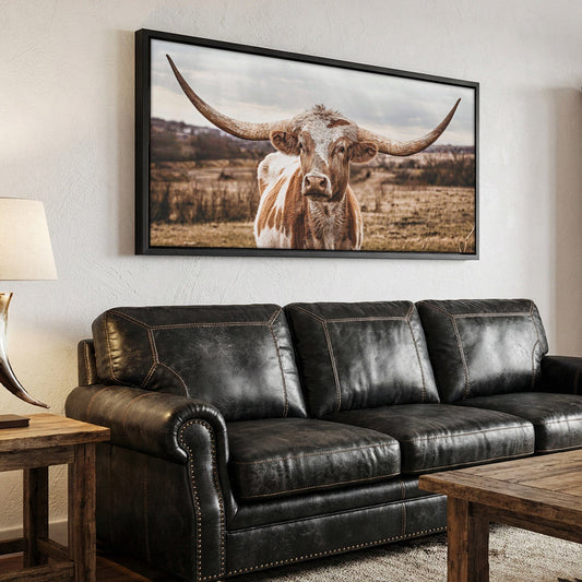 Texas Longhorn Panoramic Artwork - Large Canvas Print Wall Art Teri James Photography
