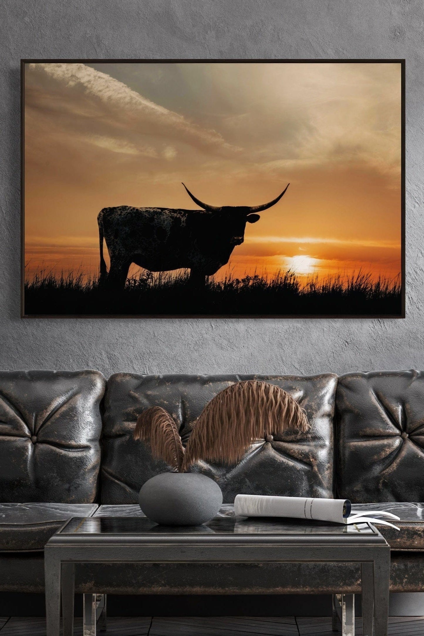 Texas Longhorn Sunset Canvas Print Wall Art Teri James Photography