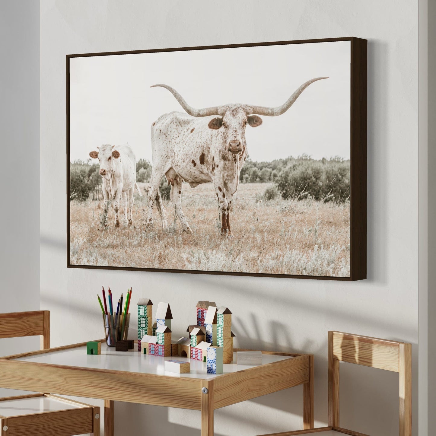 Texas Nursery Wall Art - Longhorn Cow & Calf Wall Art Teri James Photography