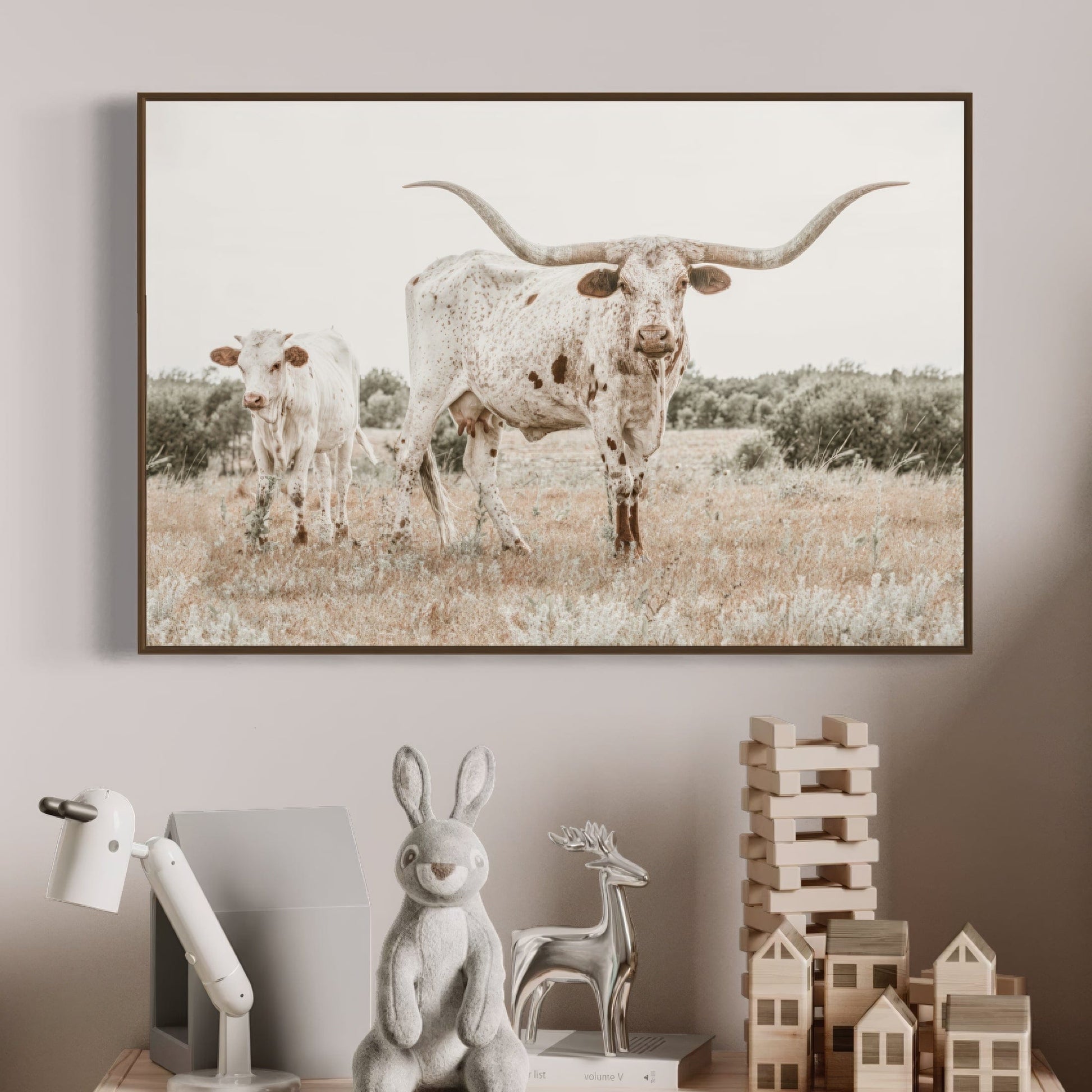 Texas Nursery Wall Art - Longhorn Cow & Calf Wall Art Teri James Photography