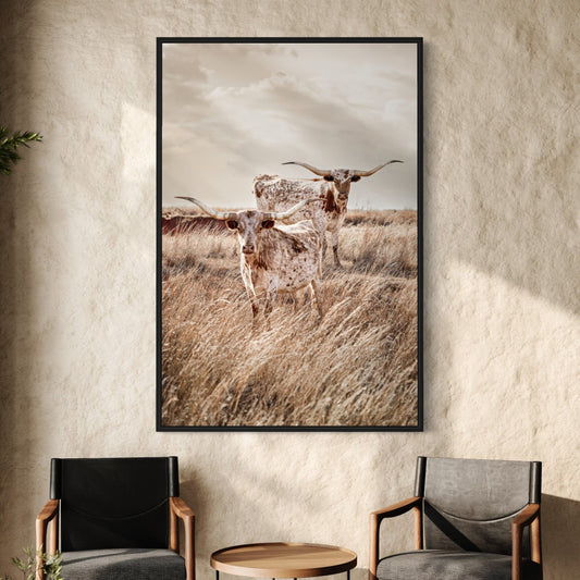 Vertical Farmhouse Longhorn Canvas Print Wall Art Teri James Photography