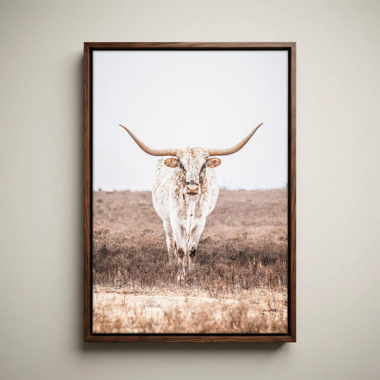 Vertical Longhorn Canvas Print in Farmhouse Style