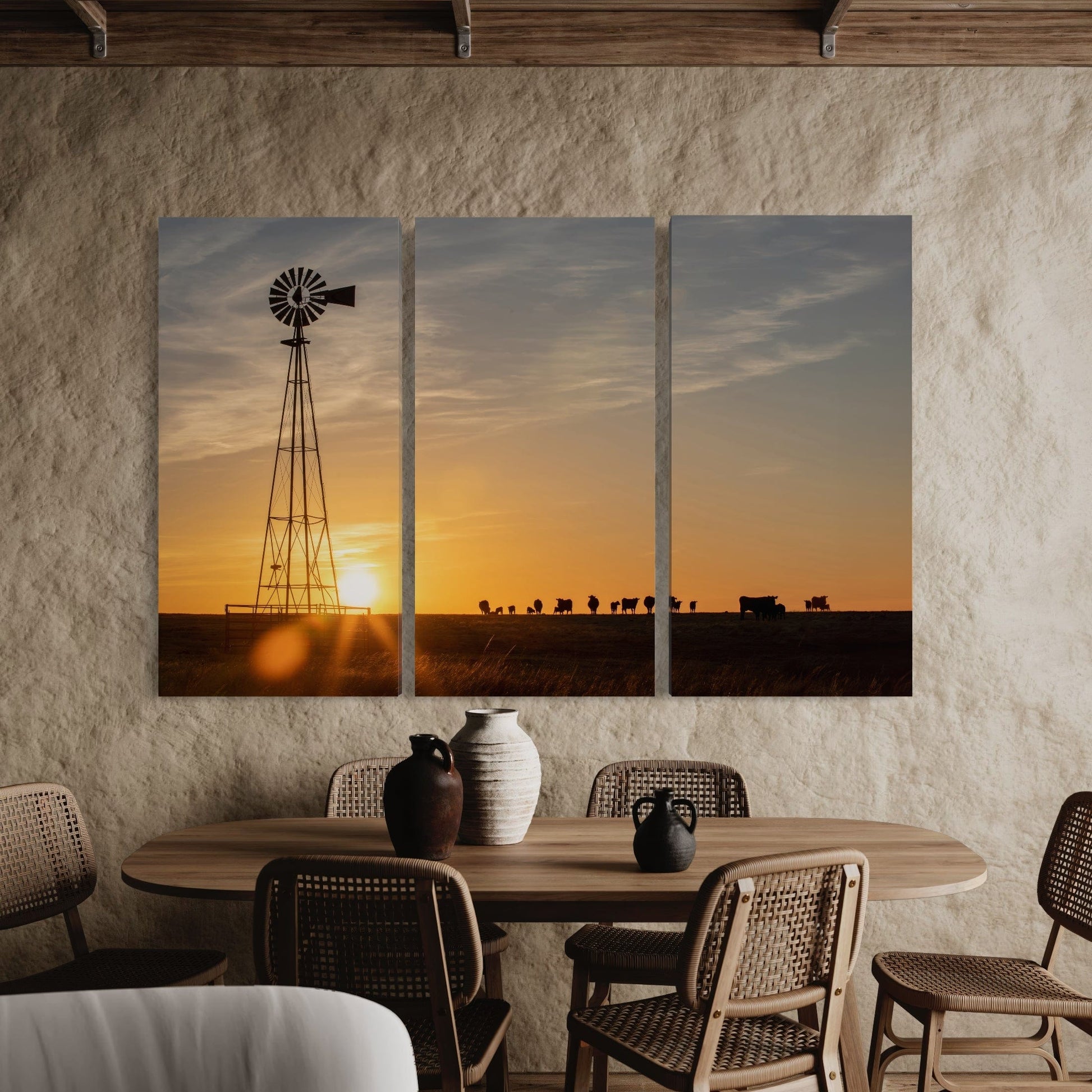Vintage Windmill Triptych Canvas - 3 Piece Wall Art Wall Art Teri James Photography
