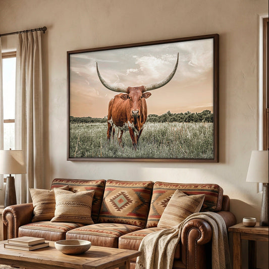 Western Decor Texas Longhorn Canvas Art in Southwest Colors Wall Art Teri James Photography