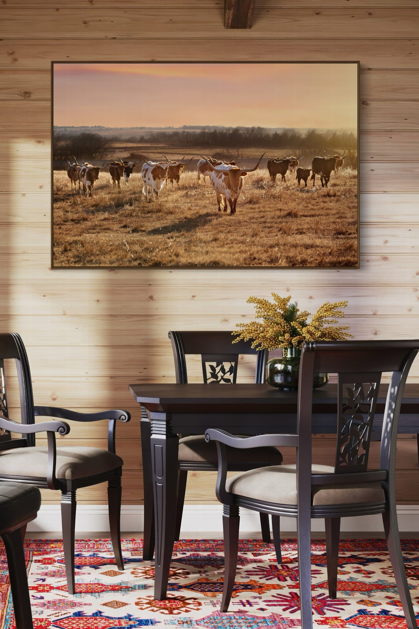 Western Decor Rustic Wall Art – Texas Longhorn Cattle Artwork