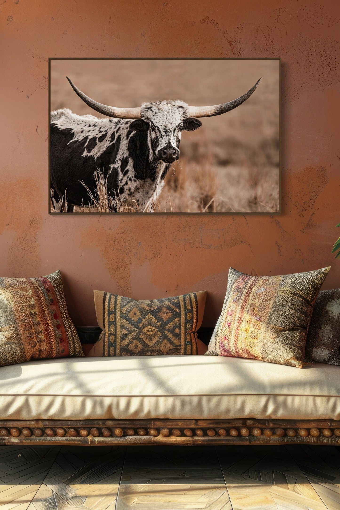Western Longhorn Wall Art - Large Rustic Canvas