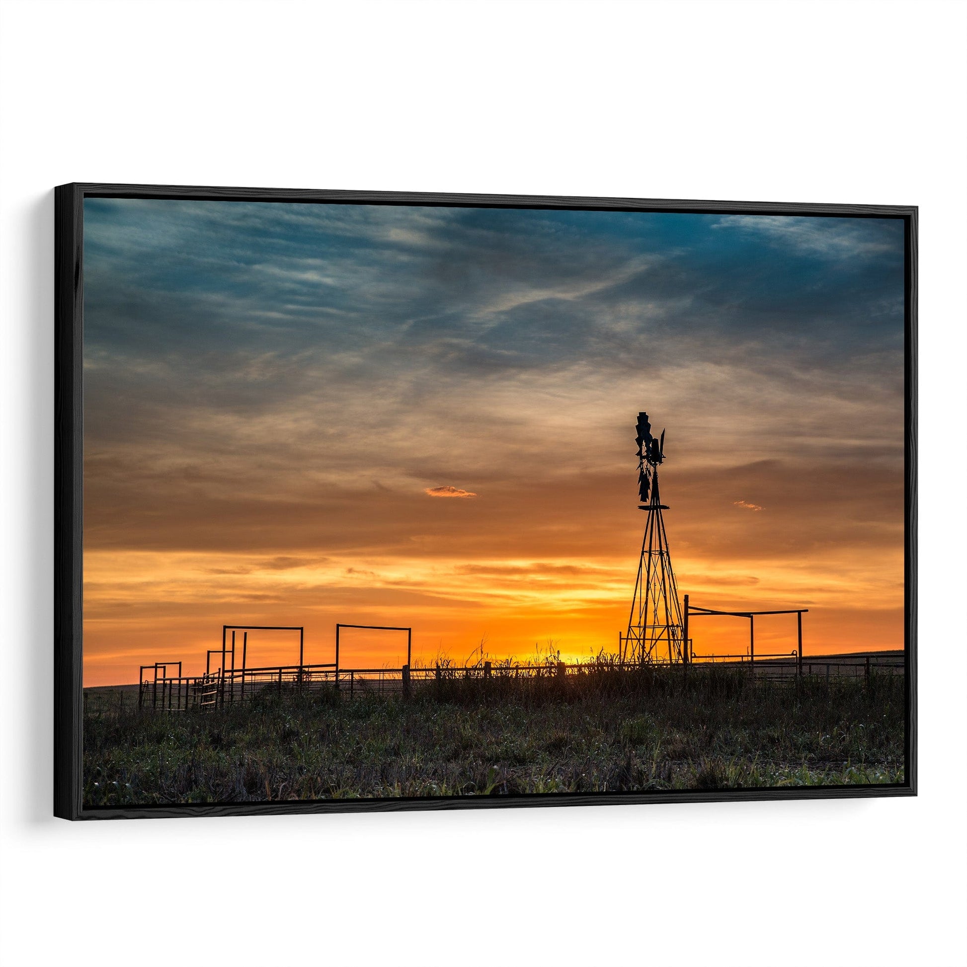 Windmill Photo at Sunset Canvas-Black Frame / 12 x 18 Inches Wall Art Teri James Photography