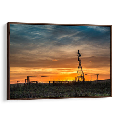 Windmill Photo at Sunset Canvas-Walnut Frame / 12 x 18 Inches Wall Art Teri James Photography