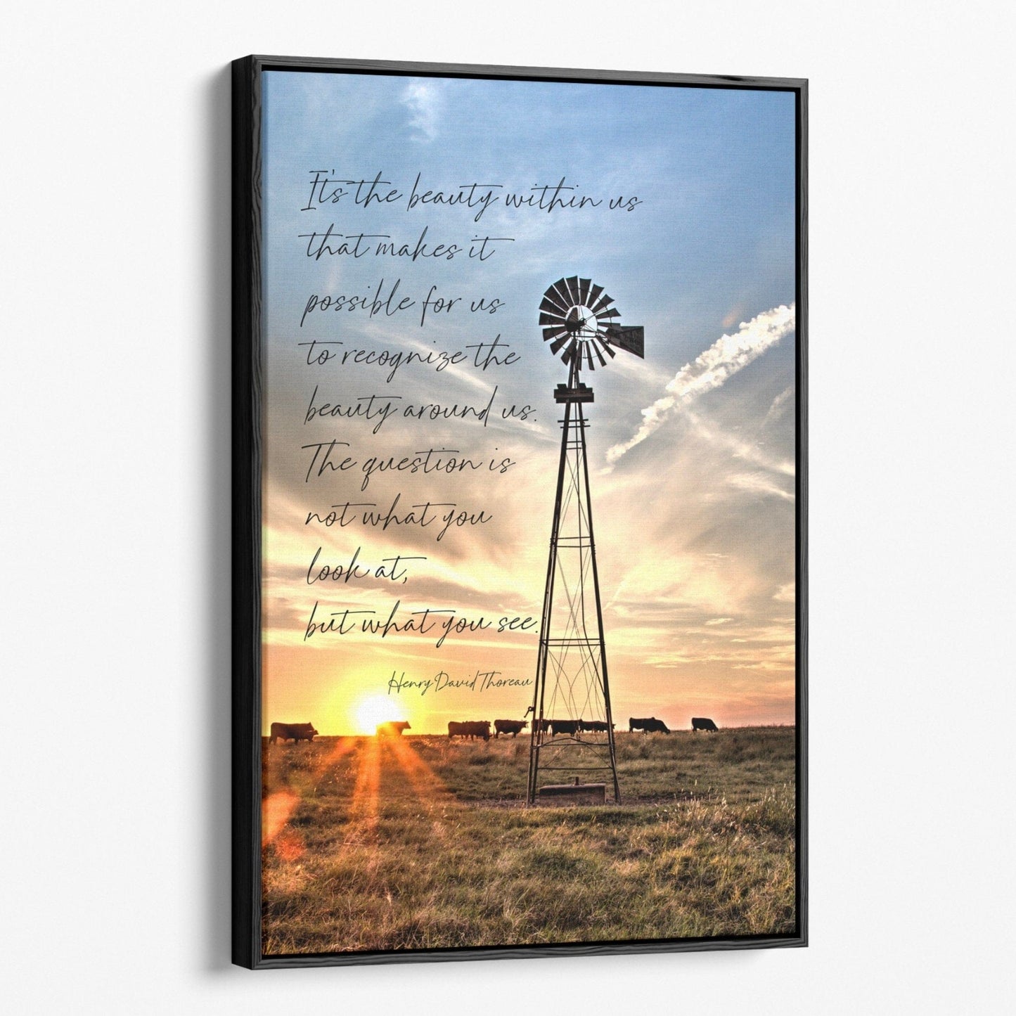 Henry David Thoreau Quote - Old Windmill Art Canvas-Black Frame / 12 x 18 Inches Wall Art Teri James Photography