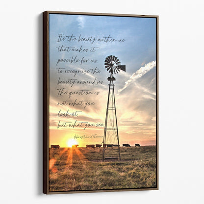 Henry David Thoreau Quote - Old Windmill Art Canvas-Walnut Frame / 12 x 18 Inches Wall Art Teri James Photography