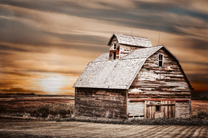 Rustic Old Barn and Sunset Photo Paper Photo Print / 12 x 18 Inches Wall Art Teri James Photography