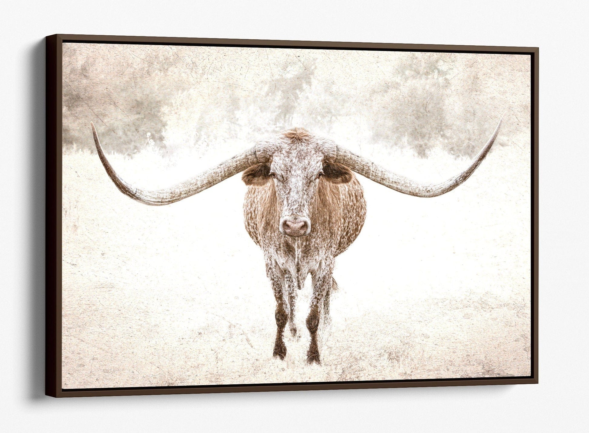 Sepia Longhorn Canvas Art Canvas-Walnut Frame / 12 x 18 Inches Wall Art Teri James Photography
