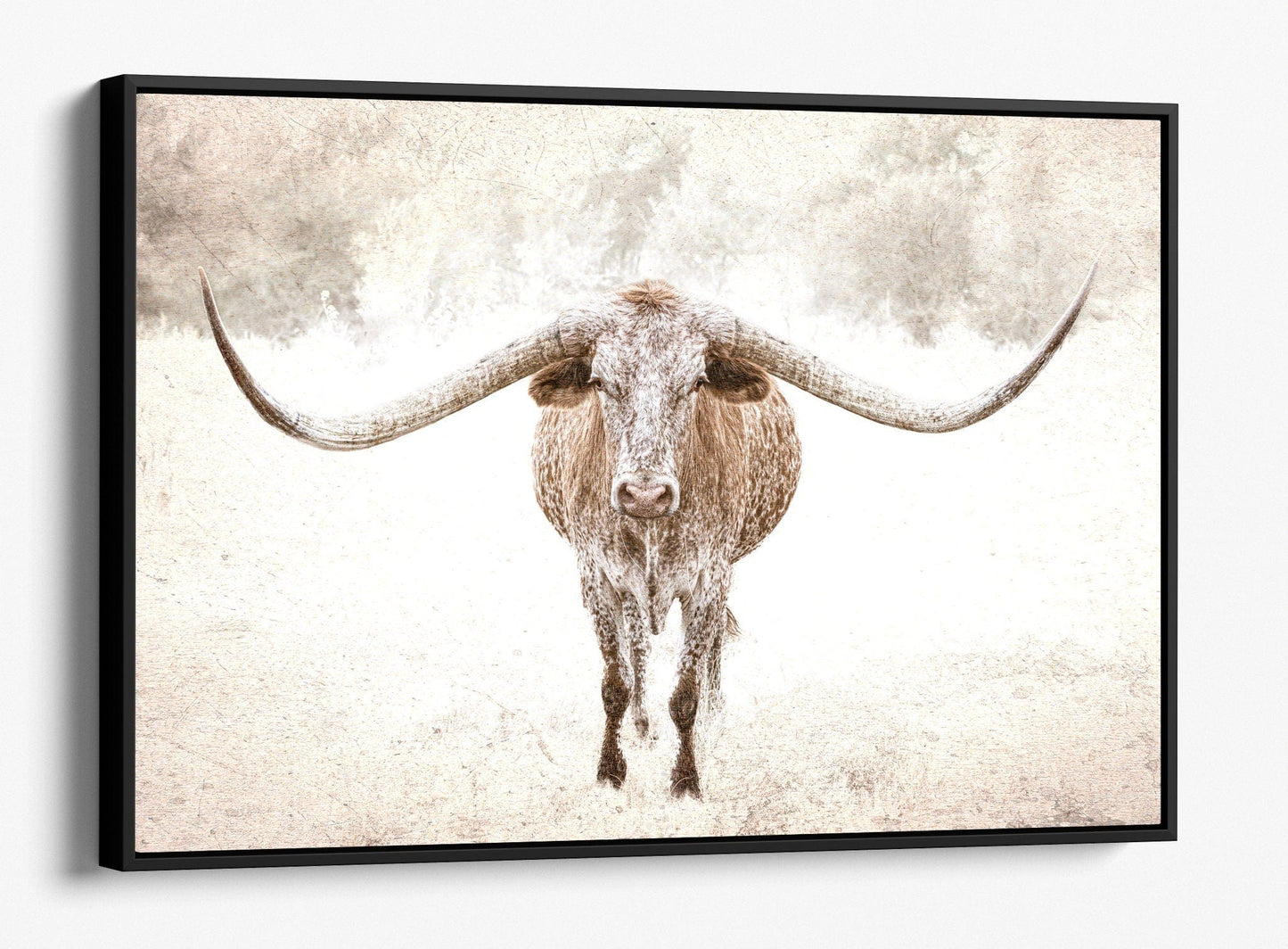 Sepia Longhorn Canvas Art Canvas-Black Frame / 12 x 18 Inches Wall Art Teri James Photography