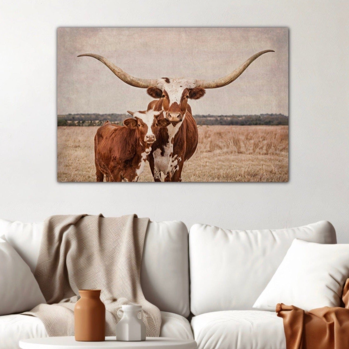 photo of a red texas longhorn cow
