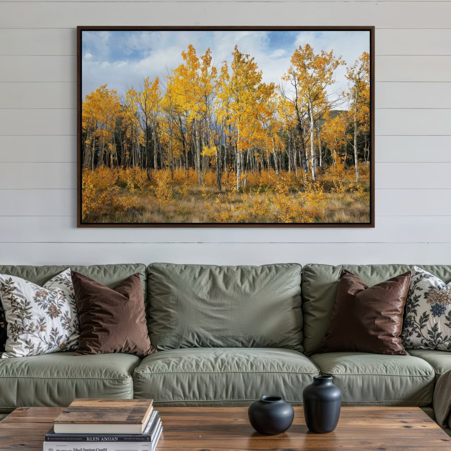 fall or autumn wall art, photo of a group of yellow aspen trees
