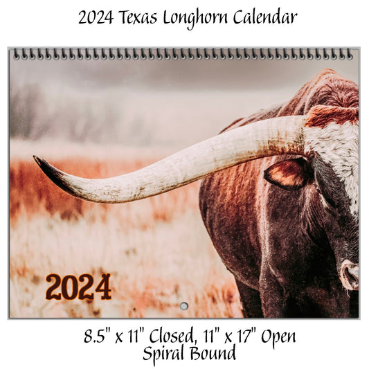 Teri James Photography Calendar 2024 Texas Longhorn Wall Calendar or Desktop Planner