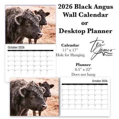 2026 Black Angus Wall Calendar or Desktop Planner Wall Calendar Calendar Teri James Photography