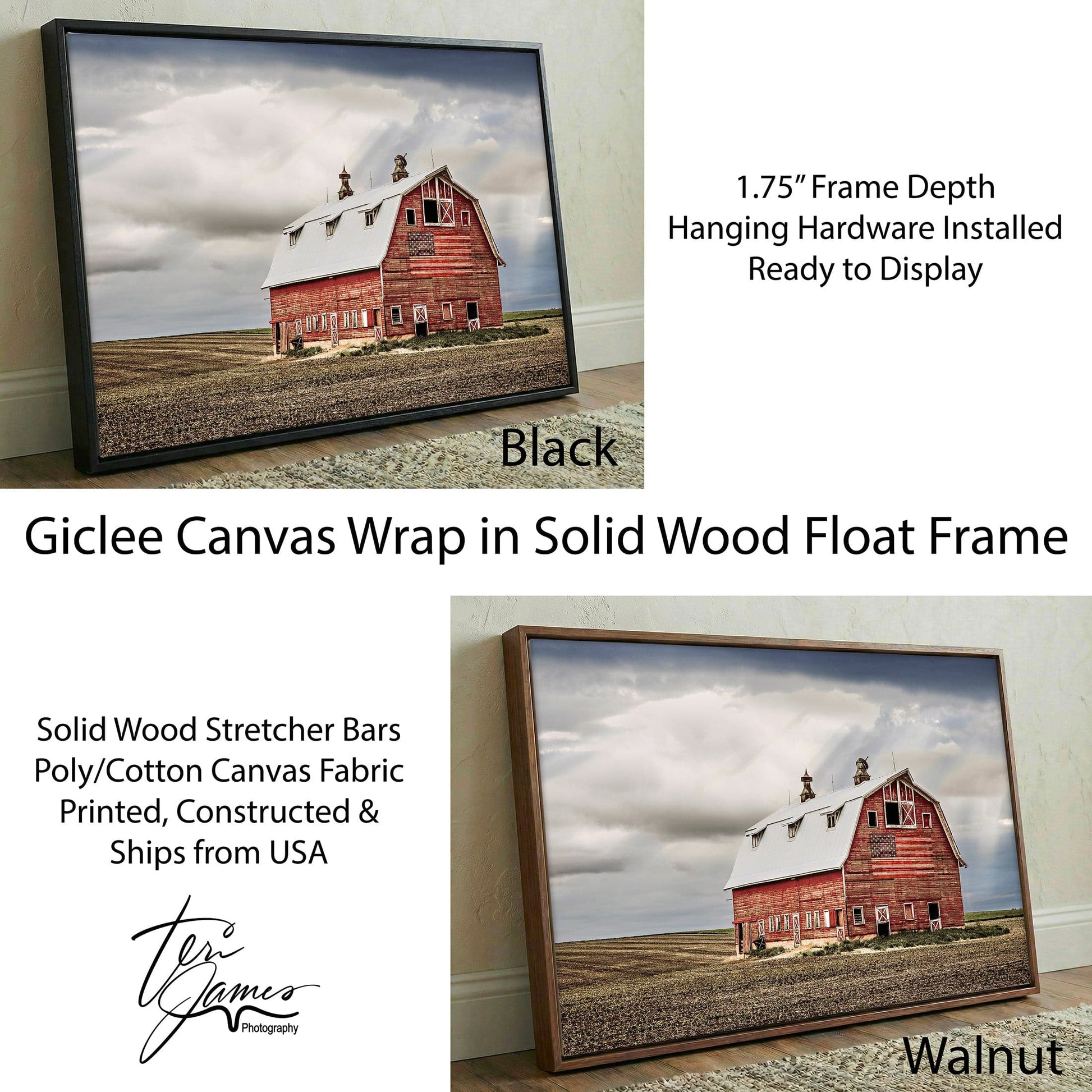 American Flag Wall Art - Patriotic Rustic Flag Print Canvas for Farmhouse Decor Canvas-Black Frame / 12 x 18 Inches Wall Art Teri James Photography