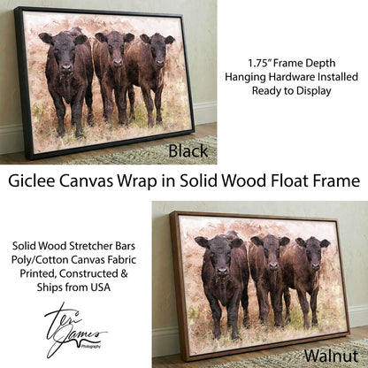 Angus Calves Nursery Decor - Watercolor Farm Animal Prints for Baby Room Canvas-Black Frame / 12 x 18 Inches Wall Art Teri James Photography