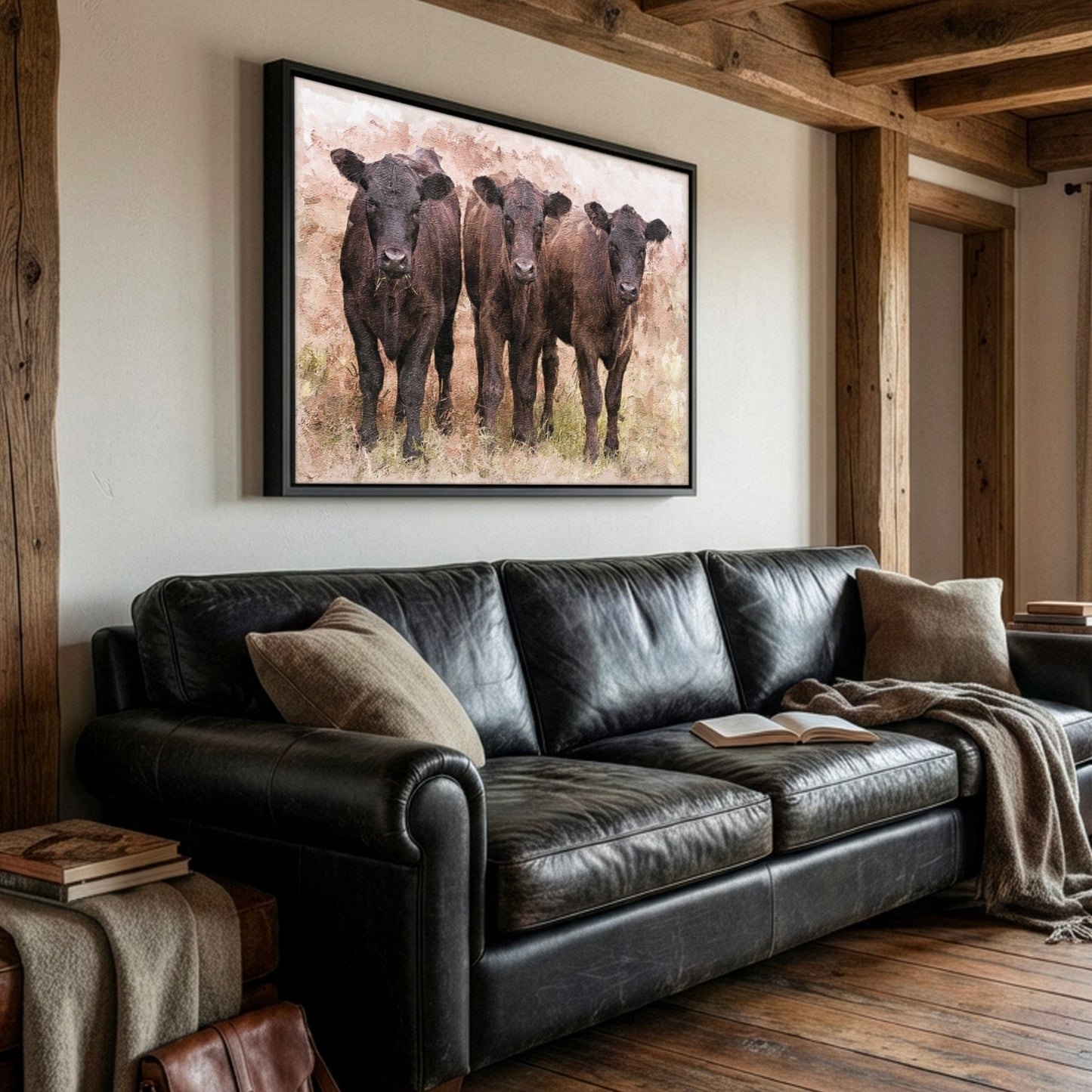 Angus Calves Nursery Decor - Watercolor Farm Animal Prints for Baby Room Canvas-Black Frame / 12 x 18 Inches Wall Art Teri James Photography