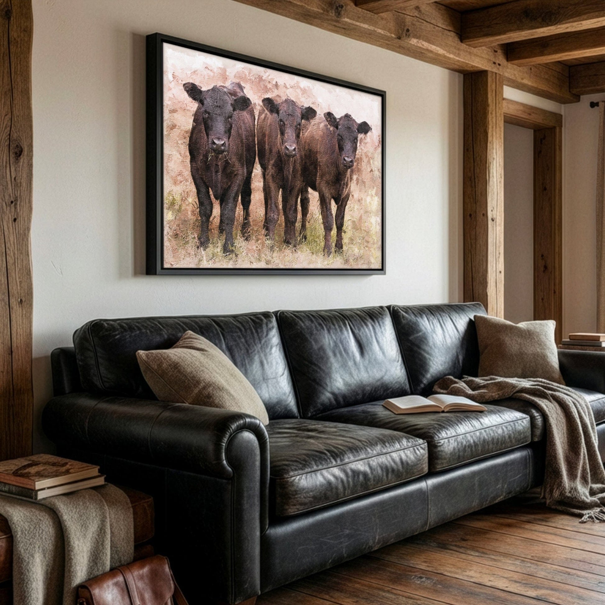 Angus Calves Nursery Decor - Watercolor Farm Animal Prints for Baby Room Canvas-Black Frame / 12 x 18 Inches Wall Art Teri James Photography