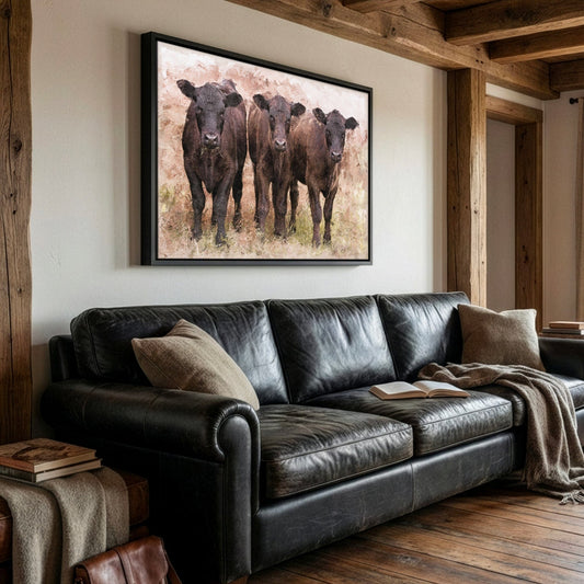Angus Calves Nursery Decor - Watercolor Farm Animal Prints for Baby Room Canvas-Black Frame / 12 x 18 Inches Wall Art Teri James Photography