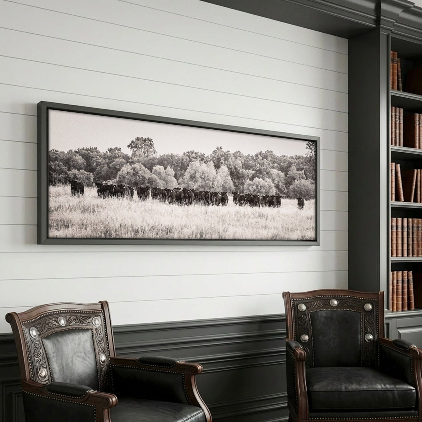Angus Cattle Canvas - Panoramic Black and White Western Wall Art Print Wall Art Teri James Photography