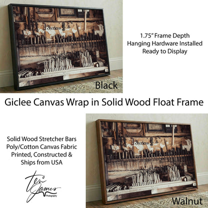 Antique Workshop Wall Art - Vintage Tool Decor & Rustic Home Decoration Canvas Print Canvas-Black Frame / 12 x 18 Inches Wall Art Teri James Photography