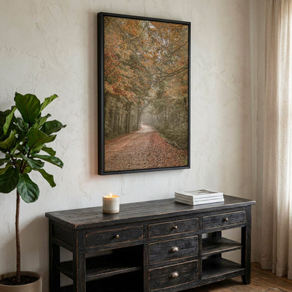 Arkansas Forest Road Scenic Print - Autumn Decor Canvas-Black Frame / 12 x 18 Inches