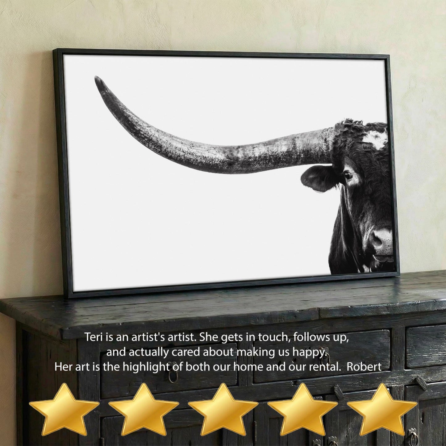 Austin Texas Longhorn Art in Black and White Wall Art Teri James Photography