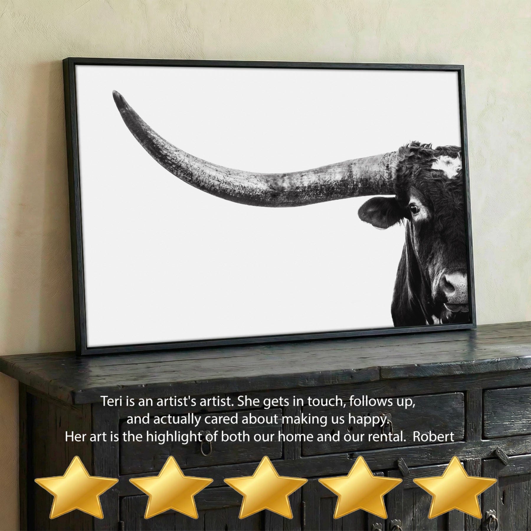 Austin Texas Longhorn Art in Black and White Wall Art Teri James Photography
