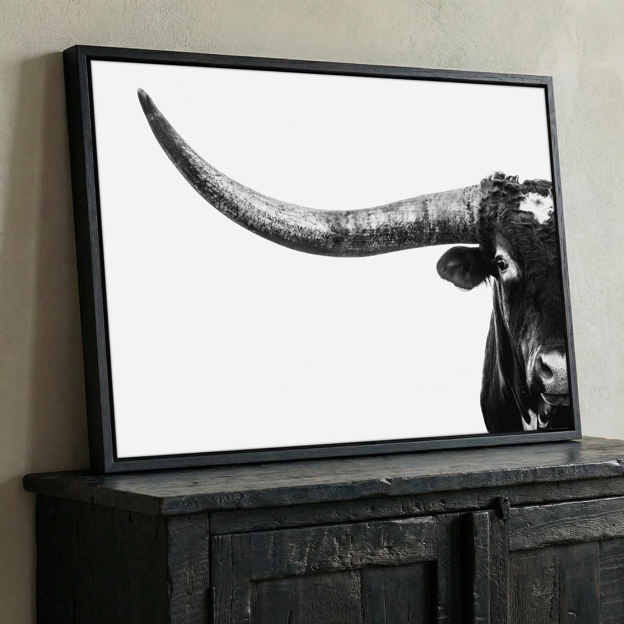 Austin Texas Longhorn Art: Bold Black and White Canvas