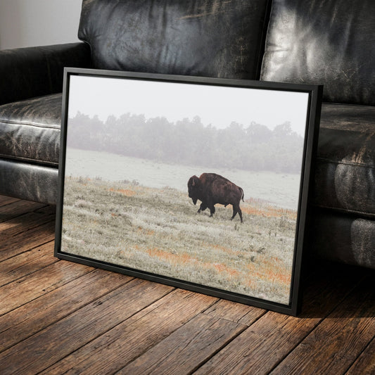 Bison Canvas Print - Western Wildlife Wall Art Cabin Decor Canvas-Black Frame / 12 x 18 Inches