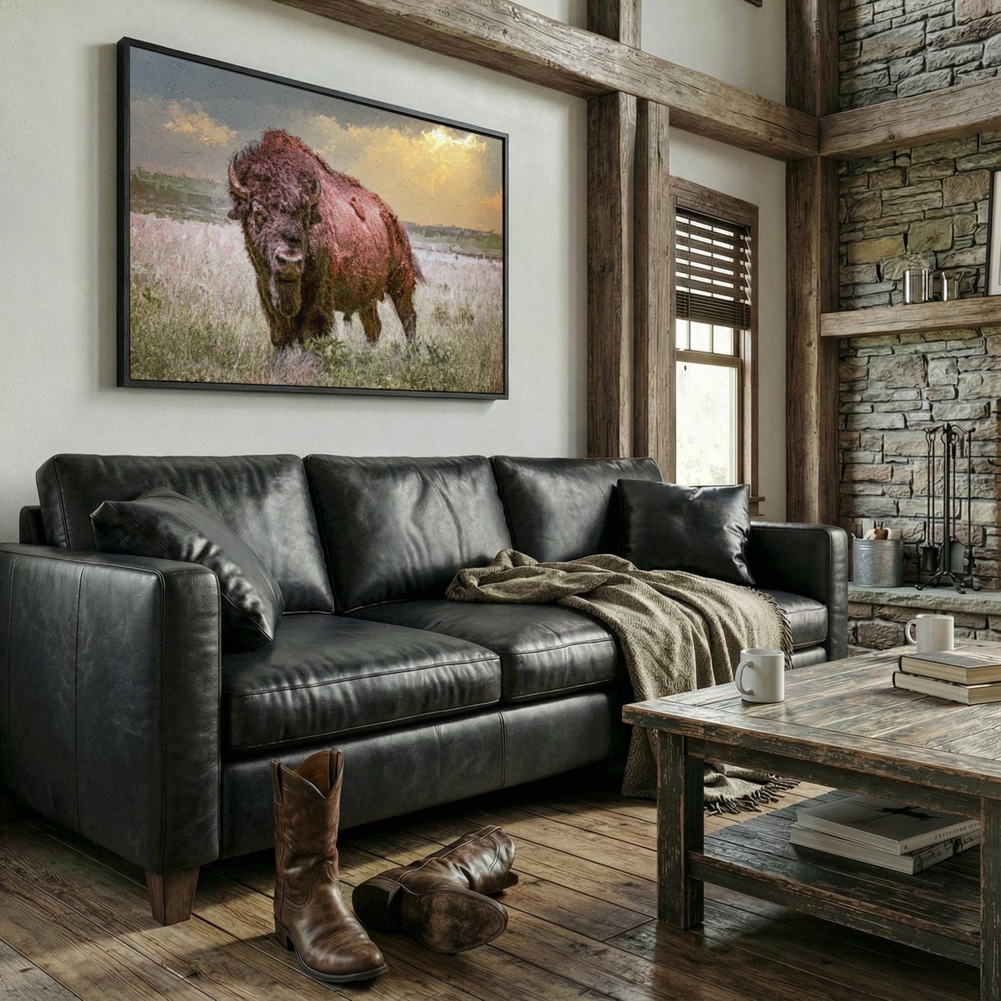 Bison Canvas Print with Painting Effect Wall Art Teri James Photography