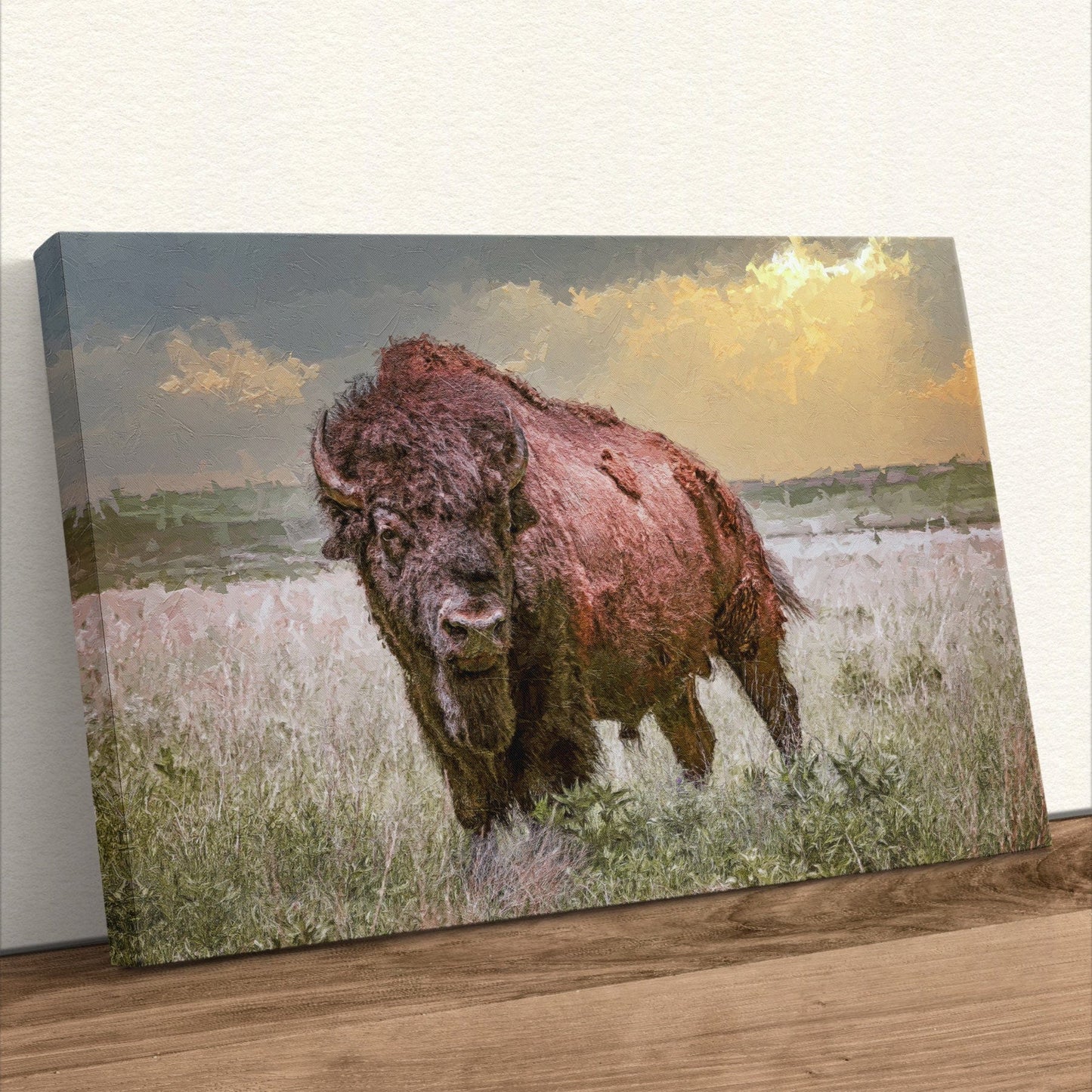 Bison Canvas Print with Painting Effect Canvas-Unframed / 12 x 18 Inches Wall Art Teri James Photography