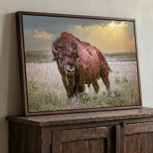 Bison Canvas Print with Painting Effect Canvas-Walnut Frame / 12 x 18 Inches Wall Art Teri James Photography