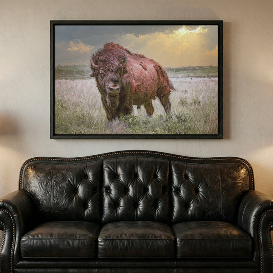 Bison Canvas Print with Painting Effect Canvas-Black Frame / 12 x 18 Inches Wall Art Teri James Photography
